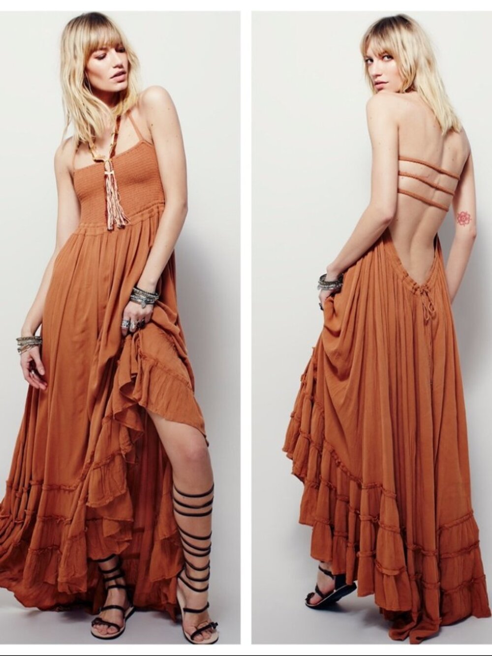 Free People Endless Summer Yellow Orange Extratropical Maxi Dress